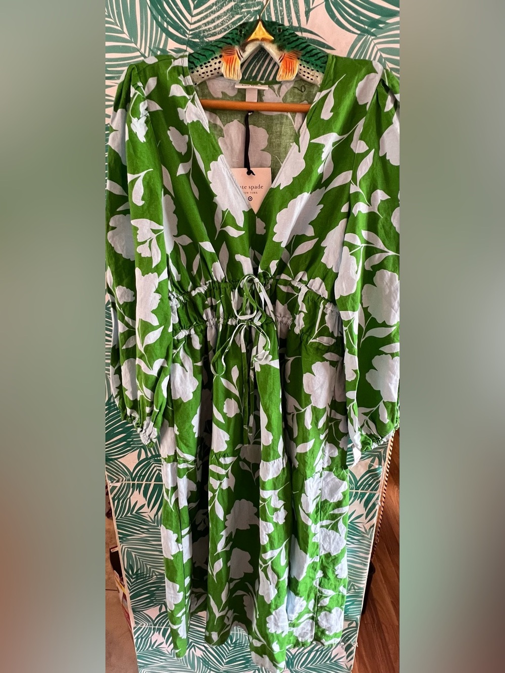 Kate Spade x Target Linen blend green & light blue floral maxi dress NWT sz L